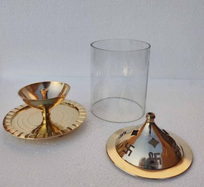 Brass and Glass Akhand Deep Diya with Cover for Puja | Deepam Jyot Diya Oil Lamp