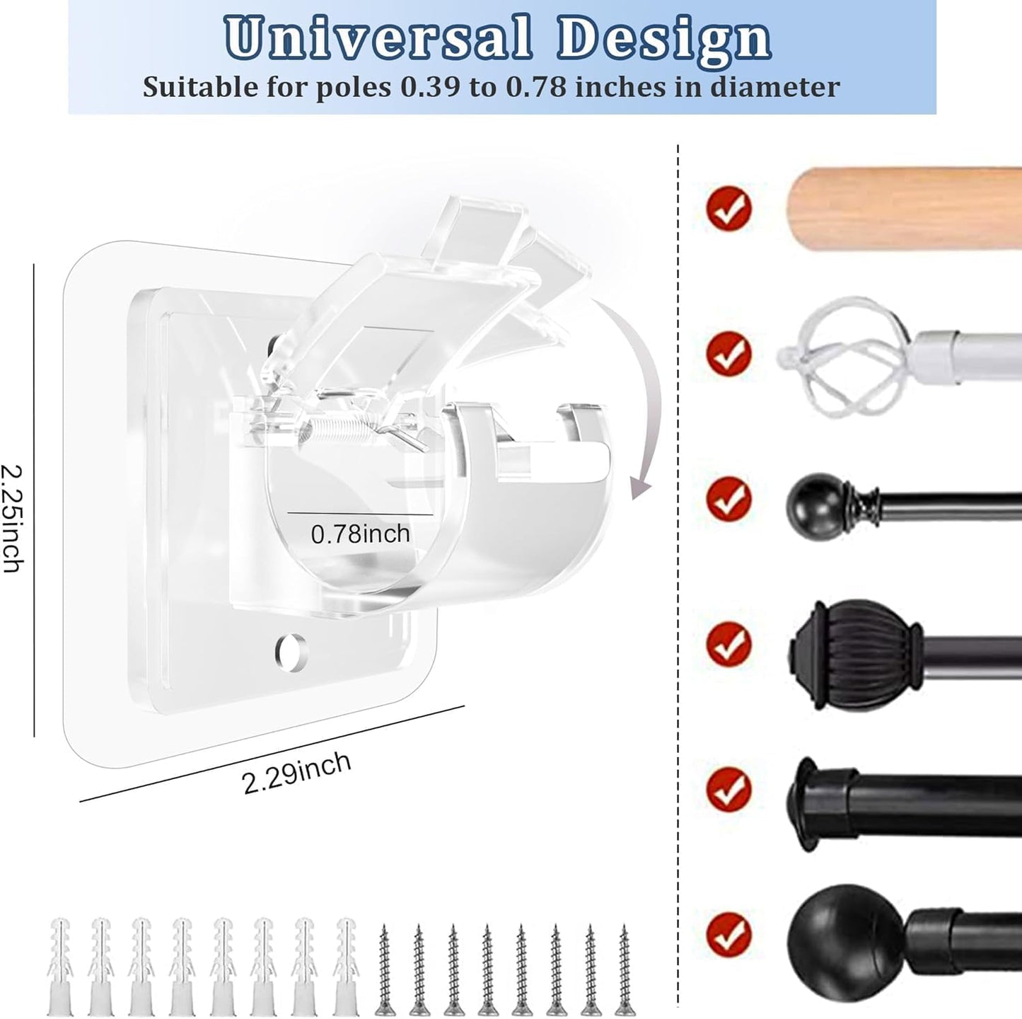 Self Adhesive Curtain Rod Holder Without Drill-(packof4)