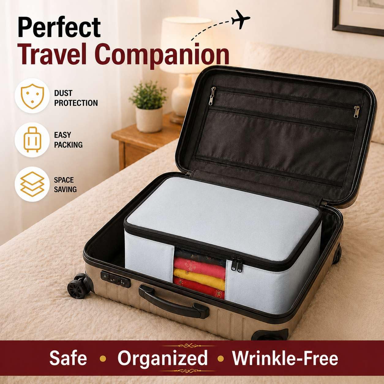 Foldable Saree Cover/Cloth Storage Bag/Wardrobe Organizer with Zip & Transparent Window (Pack of 6)