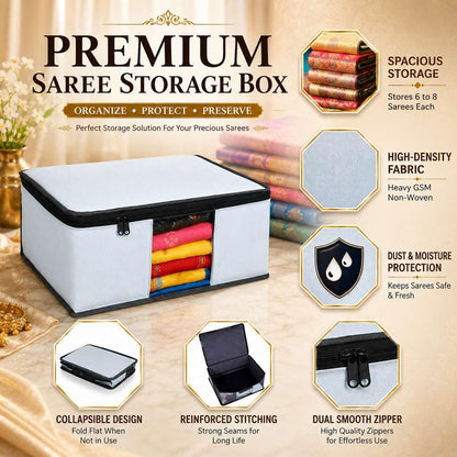 Foldable Saree Cover/Cloth Storage Bag/Wardrobe Organizer with Zip & Transparent Window (Pack of 6)