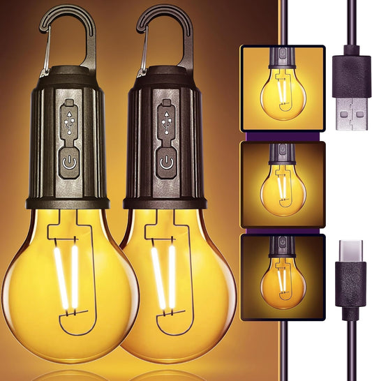 Decorative Hanging Bulb with 3 Modes Tent Lamp for Camping Pac of 2