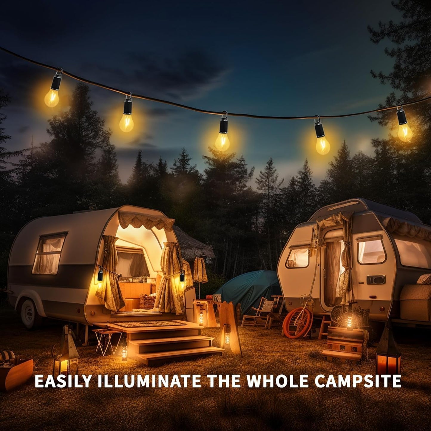 Decorative Hanging Bulb with 3 Modes Tent Lamp for Camping Pac of 2