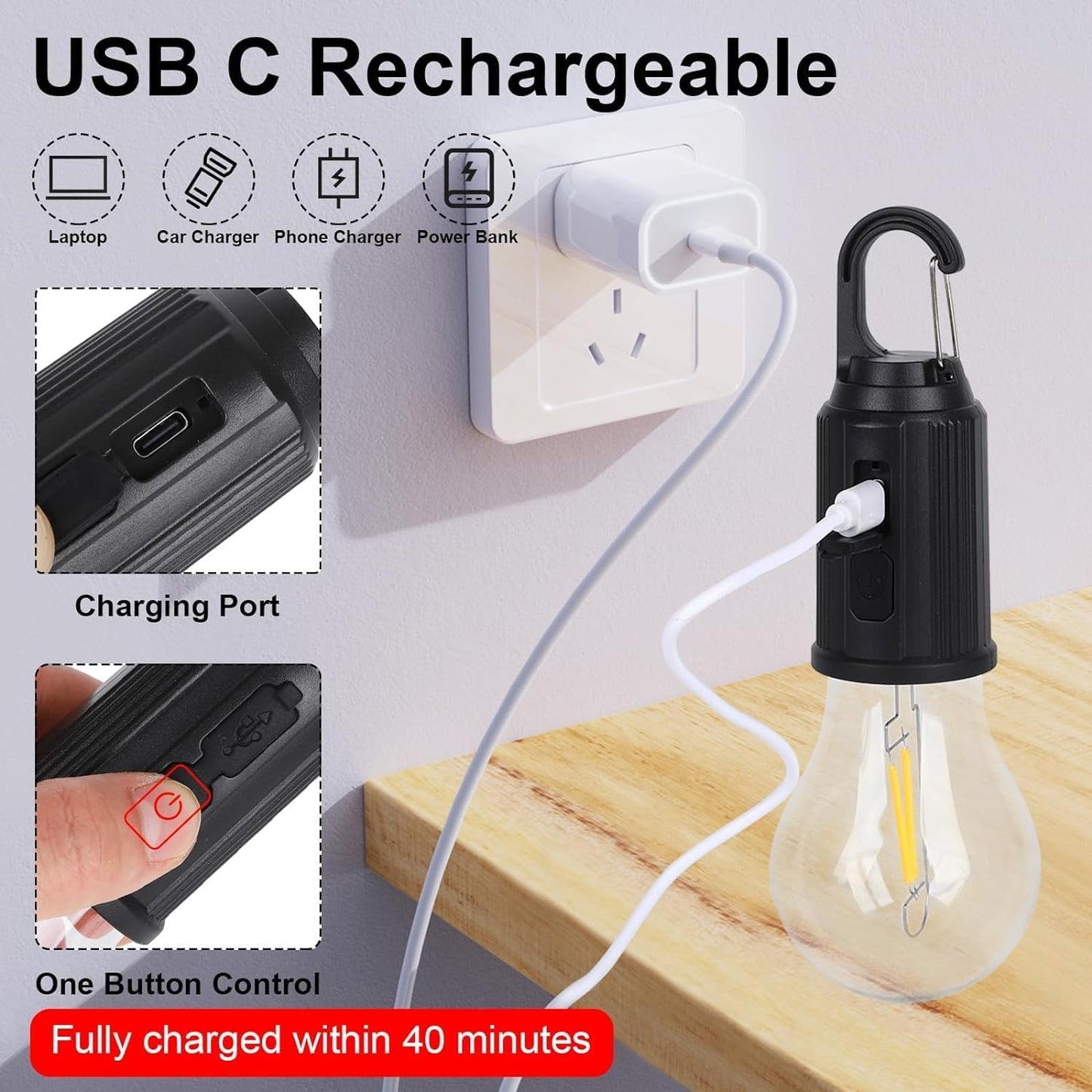 Decorative Hanging Bulb with 3 Modes Tent Lamp for Camping Pac of 2