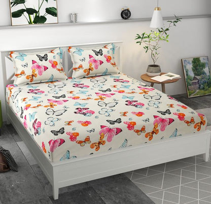 Premium MICROFIBER ELASTIC FITTED DOUBLE BEDSHEET WITH TWO PILLOW COVERS (70X76X6 Inches)